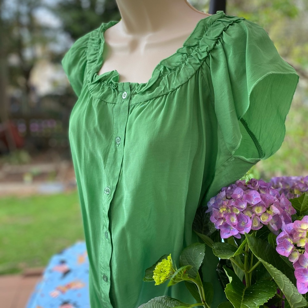 Green silk blouse